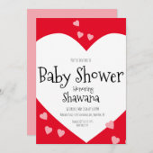 Minimalistisch Hearts Pink Valentinstag Babydusche Einladung (Vorne/Hinten)