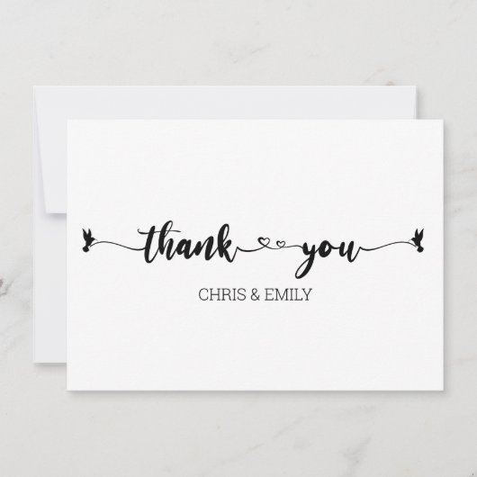 Minimalistisch Hearts und Vogelkalligraphie Vielen Dankeskarte (Vorderseite)