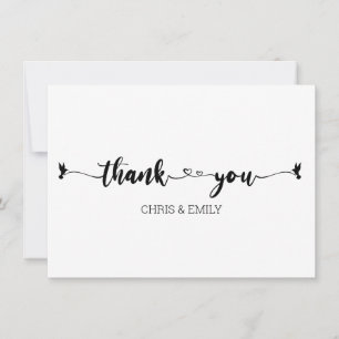 Minimalistisch Hearts und Vogelkalligraphie Vielen Dankeskarte