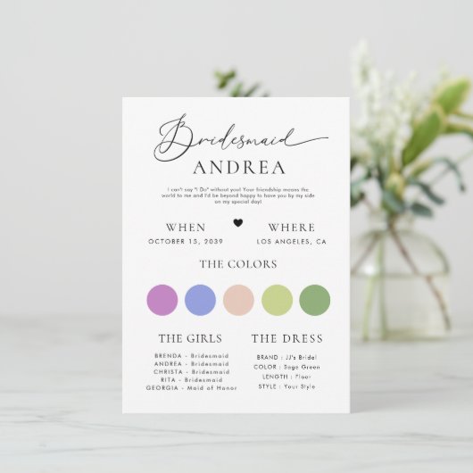 Minimalistisch Heft Foto Script Bridesmaid Info Ca Einladung (Stehend Vorderseite)
