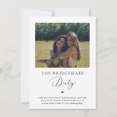 Minimalistisch Heft Foto Script Bridesmaid Info Ca Einladung (Rückseite)