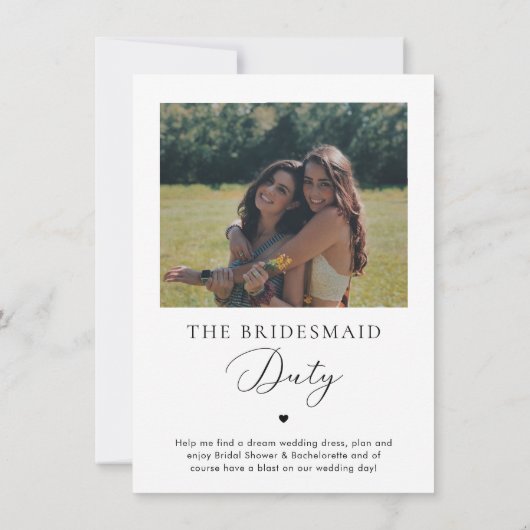 Minimalistisch Heft Foto Script Bridesmaid Info Ca Einladung (Rückseite)