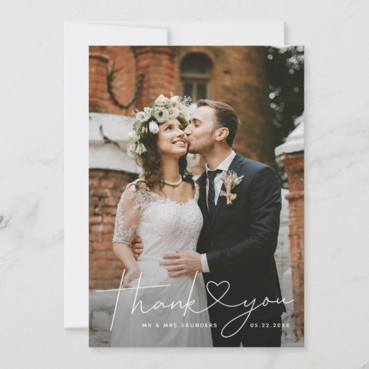 Minimalistisch Heftschrift White Dankeskarte (Vorderseite)