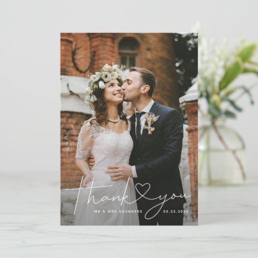 Minimalistisch Heftschrift White Dankeskarte (Stehend Vorderseite)