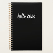 Minimalistisch Hello 2026 Black Planner Planer (Vorderseite)