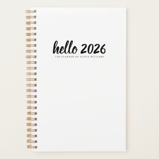 Minimalistisch Hello 2026 White Planer (Vorderseite)