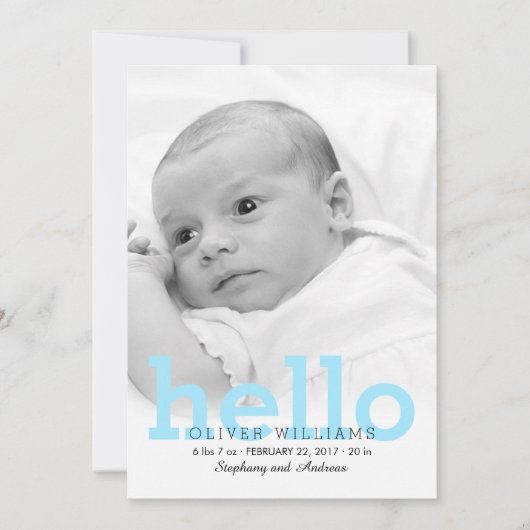 Minimalistisch Hello Baby Birth Foto Ankündigung (Vorderseite)