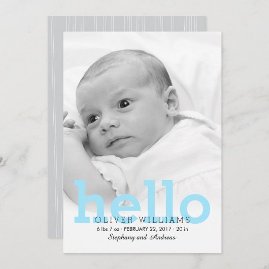 Minimalistisch Hello Baby Birth Foto Ankündigung (Vorne/Hinten)