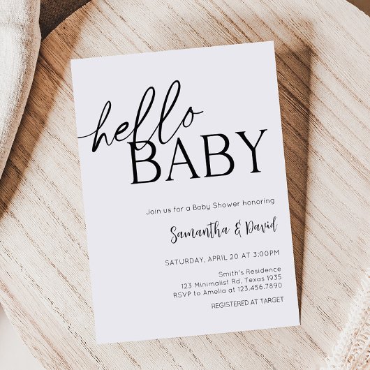 Minimalistisch Hello Baby Moderne Babydusche Einladung