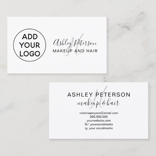 Minimalistisch hinzufügen Sie Ihr Logo Schwarz-wei Visitenkarte (Vorne/Hinten)