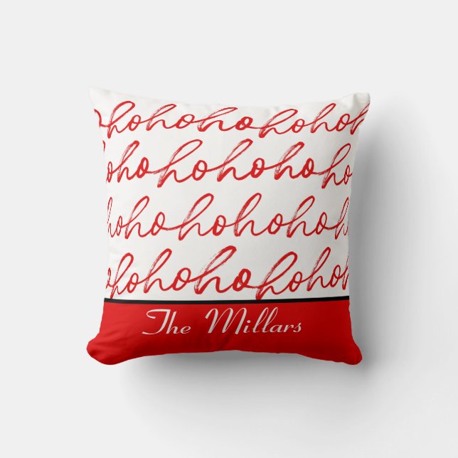 Minimalistisch Ho Ho Text Red Holiday Pattern Xmas Kissen (Vorderseite)