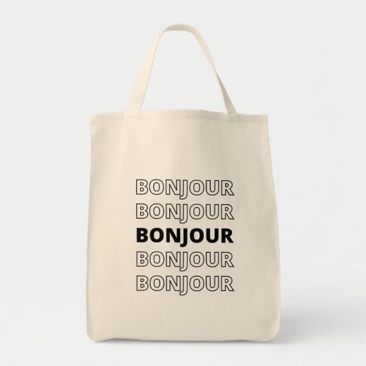 Minimalistisch Hollow Typographic Bonjour Tragetasche (Vorne)