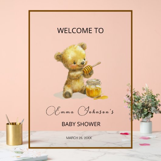 Minimalistisch Honey Bear Baby Dusche Willkommen Acrylschild (Hochzeit)