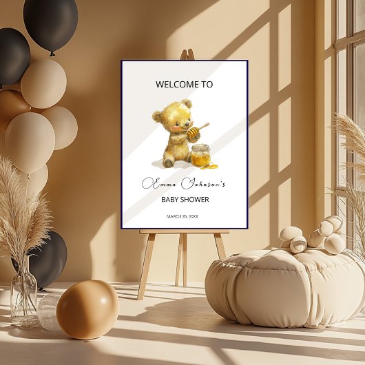 Minimalistisch Honey Bear Baby Dusche Willkommen Poster