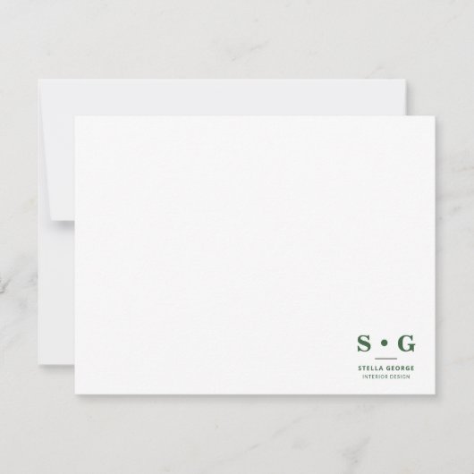 Minimalistisch Hunter Green Modern Monogram Mitteilungskarte (Vorderseite)