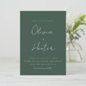 Minimalistisch Hunter Green QR Code Foto Hochzeit Einladung (Stehend Vorderseite)