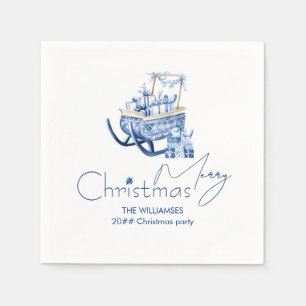 Minimalistisch Hygge Blue Christmas Santa Sleigh Serviette