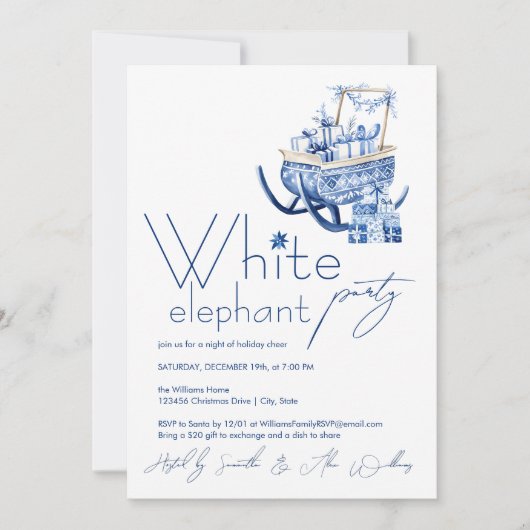 Minimalistisch Hygge Blue Christmas White Elephant Einladung (Vorderseite)