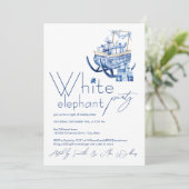 Minimalistisch Hygge Blue Christmas White Elephant Einladung (Stehend Vorderseite)