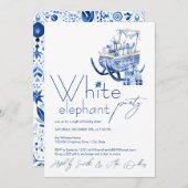 Minimalistisch Hygge Blue Christmas White Elephant Einladung (Vorne/Hinten)