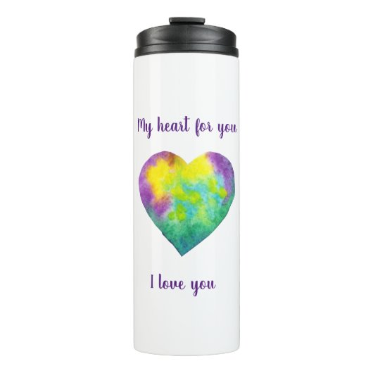 Minimalistisch I Liebe du Regenbogenfarben Herz Thermosbecher (Vorderseite)