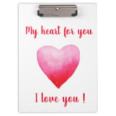 Minimalistisch I Liebe Ihr rotes Aquarellherz Klemmbrett (Vorderseite)
