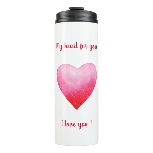 Minimalistisch I Liebe Ihr rotes Aquarellherz Thermosbecher (Vorderseite)