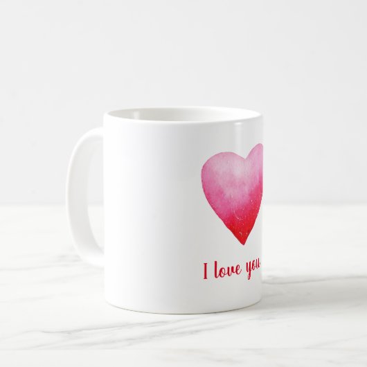 Minimalistisch I Liebe Sie rotes Aquarellherz Kaff Kaffeetasse (Vorderseite Links)