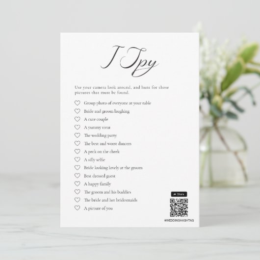 Minimalistisch I Spy Wedding Game Card Einladung (Stehend Vorderseite)