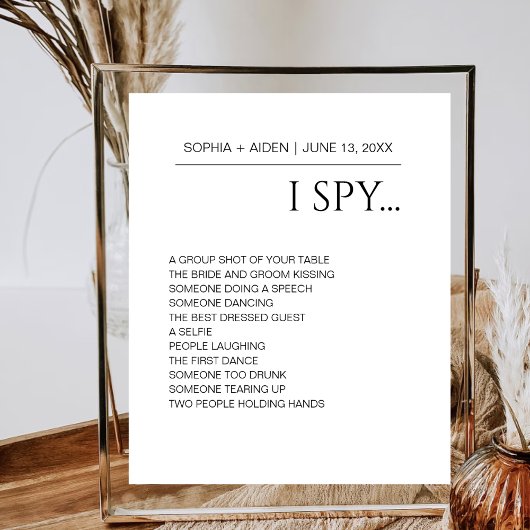 Minimalistisch I Spy Wedding Reception Game Poster