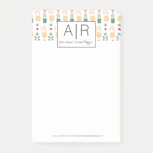 Minimalistisch Iconic Floral Initial Post-it Klebezettel (Vorderseite)