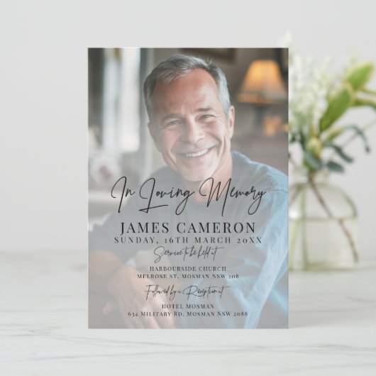 Minimalistisch im Foto der Gedächtnisbeerdigung Einladung (Stehend Vorderseite)