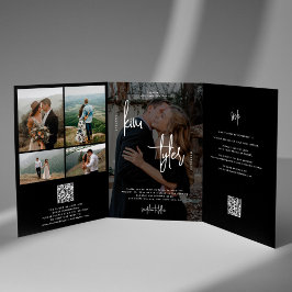 Minimalistisch in einem Foto Collage QR Hochzeit Dreifach Gefaltete Einladung