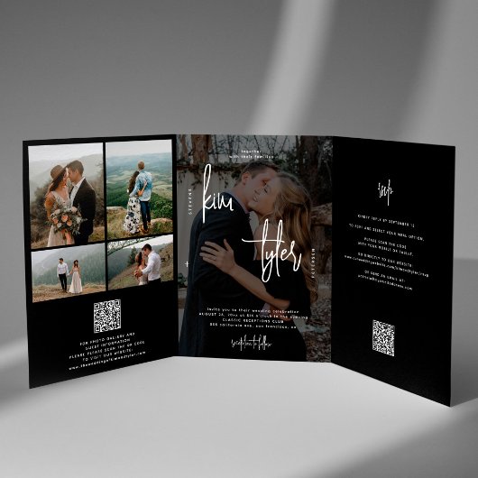 Minimalistisch in einem Foto Collage QR Hochzeit Dreifach Gefaltete Einladung