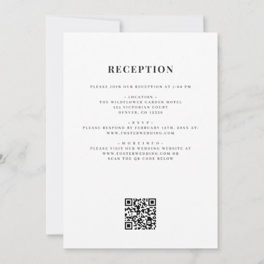 Minimalistisch in einem QR-Code Elegante Hochzeit Einladung (Rückseite)