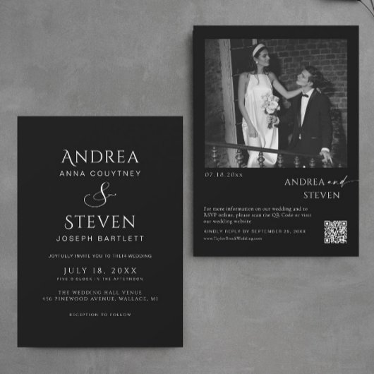 Minimalistisch in einer Schwarzen Hochzeit Einladung