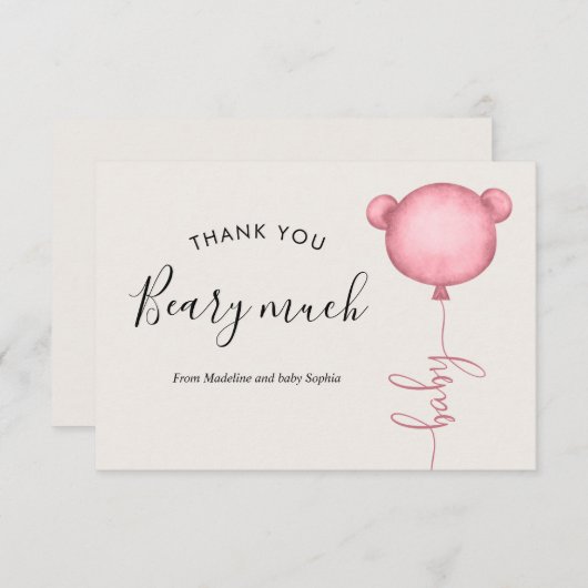 Minimalistisch Jemand Beary Pink Ballon Babydusche Dankeskarte (Vorne/Hinten)