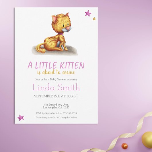 Minimalistisch Kitten Pink Girl Babydusche Einladu Einladung