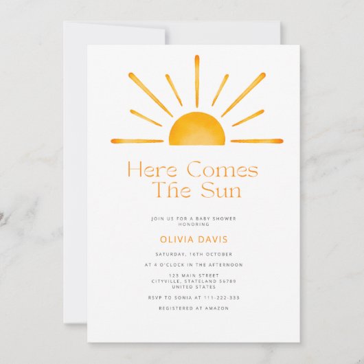 Minimalistisch kommt hier die Sun Retro Baby Dusch Einladung (Vorderseite)
