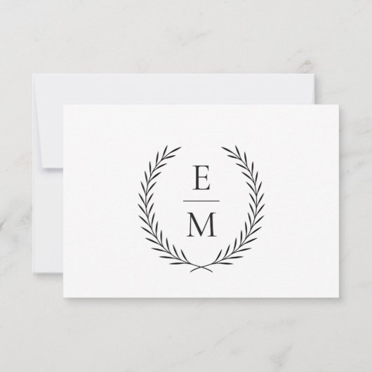 Minimalistisch Laurel Monogram Wedding RSVP Cards (Rückseite)