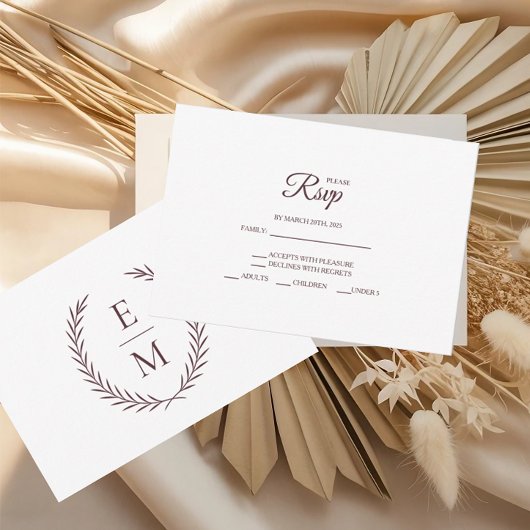 Minimalistisch Laurel Monogram Wedding RSVP Cards