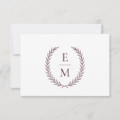 Minimalistisch Laurel Monogram Wedding RSVP Cards (Rückseite)