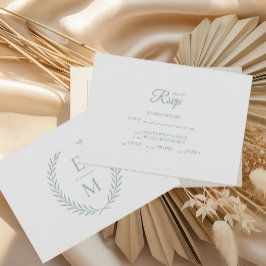 Minimalistisch Laurel Monogram Wedding RSVP Cards Karte