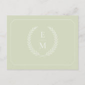 Minimalistisch Laurel Monogram Wedding Save the Da Ankündigungspostkarte (Rückseite)