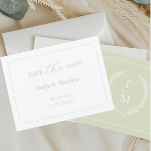 Minimalistisch Laurel Monogram Wedding Save the Da Ankündigungspostkarte