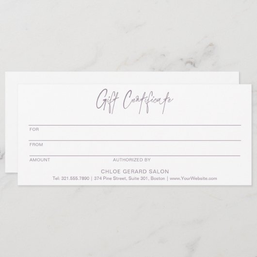 Minimalistisch Lavender Fog Modernes Geschenkzerti (Vorne/Hinten)