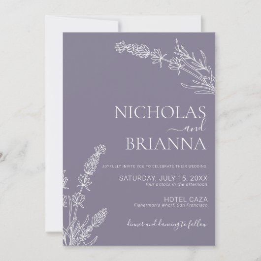 Minimalistisch Lavender Wedding Boho Monogram Einladung (Vorderseite)