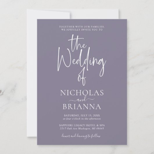 Minimalistisch Lavender Wedding Modern Monogram Einladung (Vorderseite)