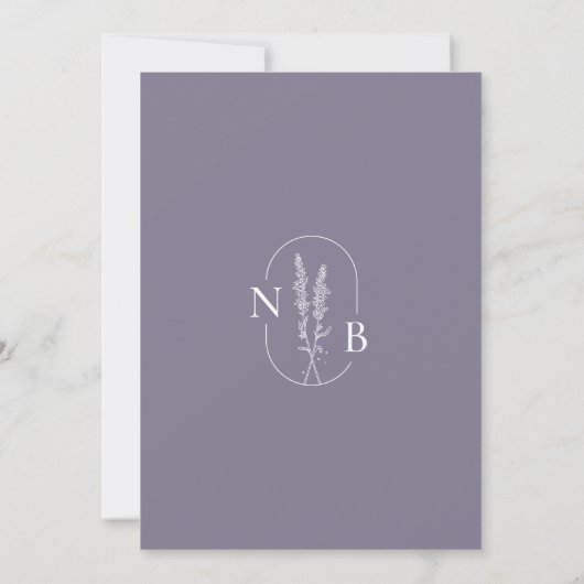 Minimalistisch Lavender Wedding Modern Monogram Einladung (Rückseite)