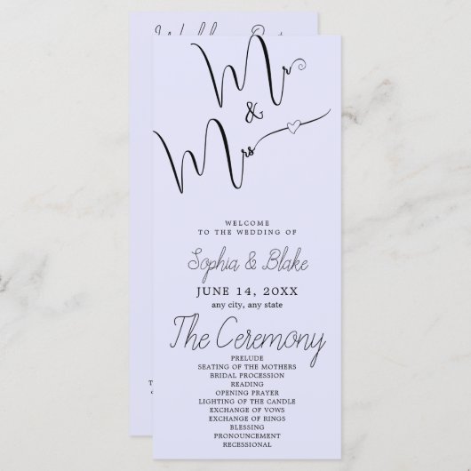 Minimalistisch Lavender Wedding Program (Vorne/Hinten)